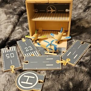 Wooden Airplane Playset with Blue and Green Accents